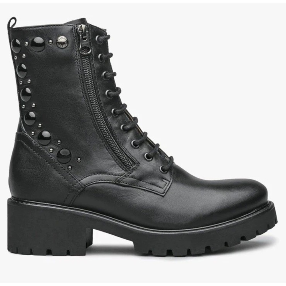 NeroGiardini Studded Leather Platform Combat Ankle Boot Booties Black EU 39 US 9